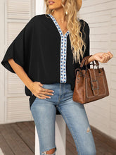 Damen Dolman-Ärmel Chiffon V-Ausschnitt Kurzarmhemd
